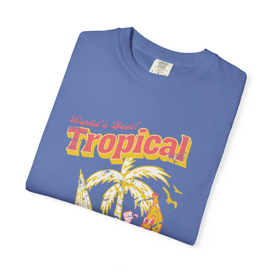 blue comfort colors t-shirt with topical written on the front and a banana giving the thumbs up