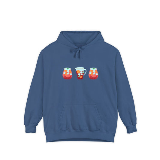 Clue garment-dyed hoodie from comfort colors with three sangria drinks on the front