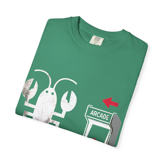 Green unisex comfort colors short sleeve t-shirt. A black and white lobster graphic is on the front.