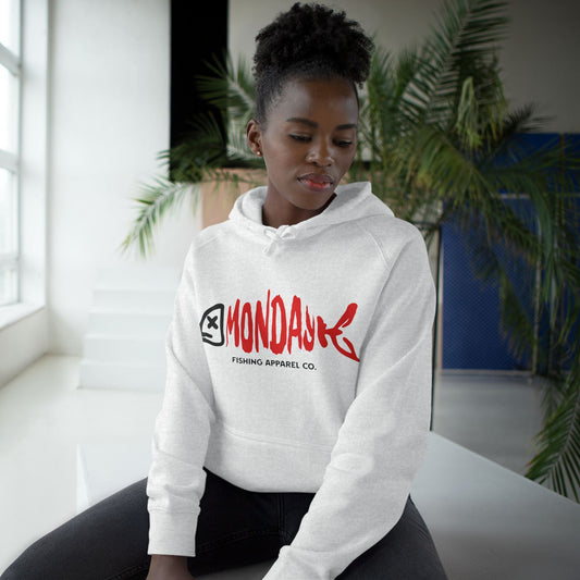 Soft all white hoodie with a fish skeleton design on the front but the bones say monday