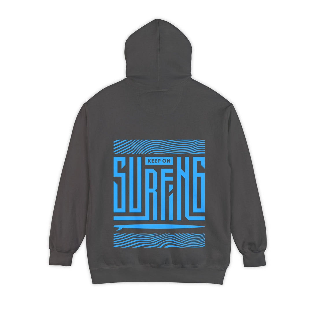 Charcoal cotton hoodie with Surfing written on the back