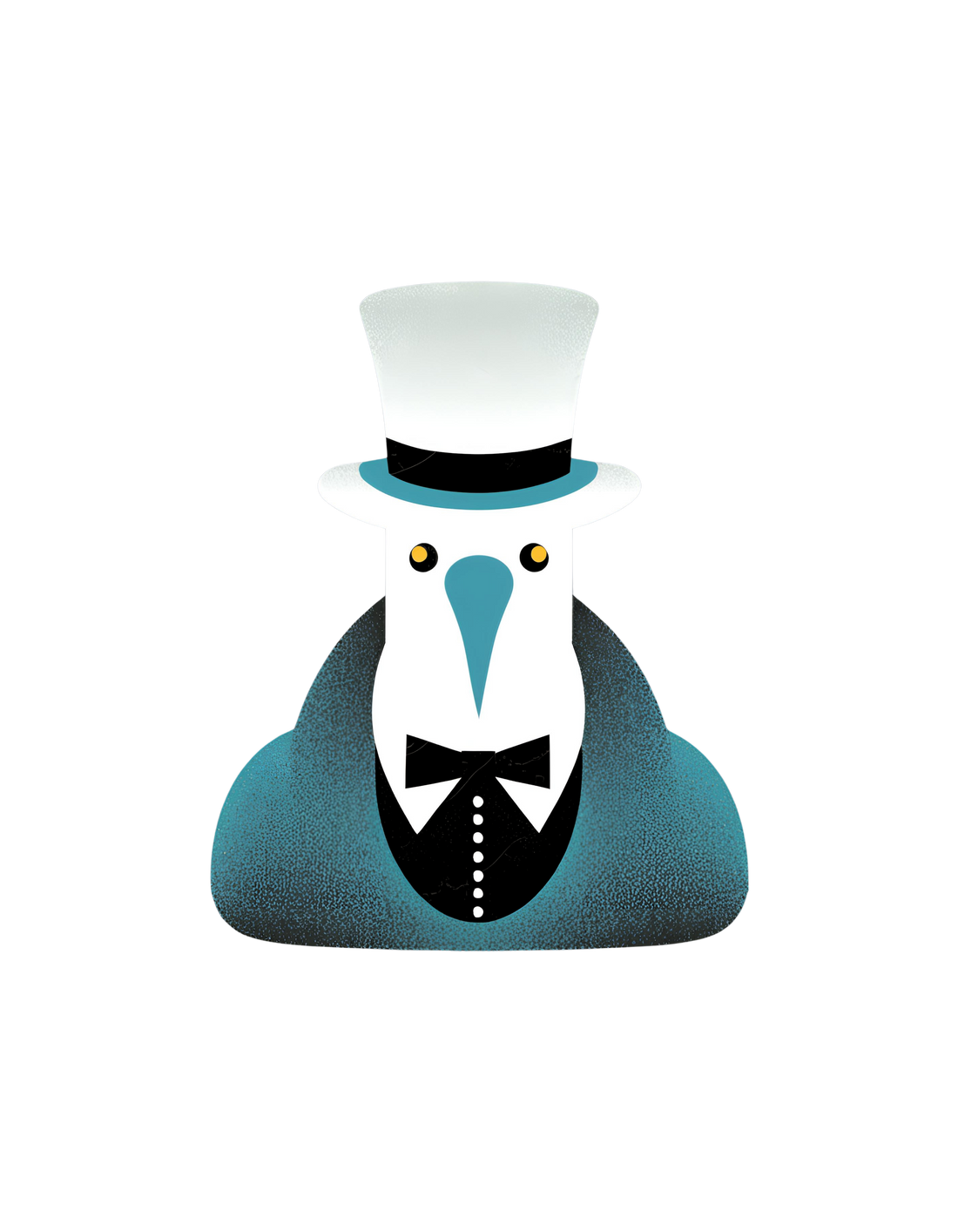 booby bird wearing a tuxedo and top hat