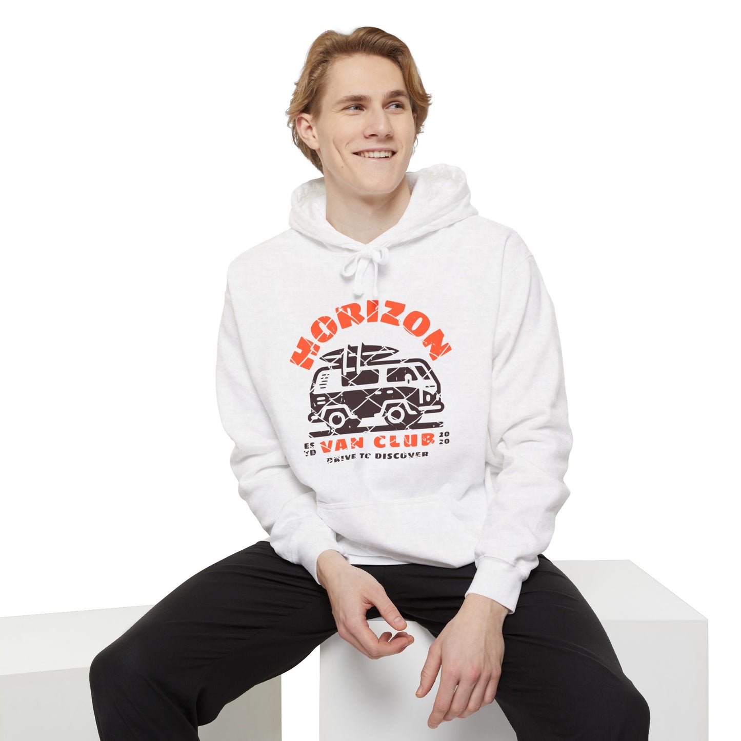 Horizon Van Beach Club Unisex Hoodie - Cozy Citrus Style, Summer Vibes, Gift for Friends, Casual Wear, Eco-Friendly Fashion