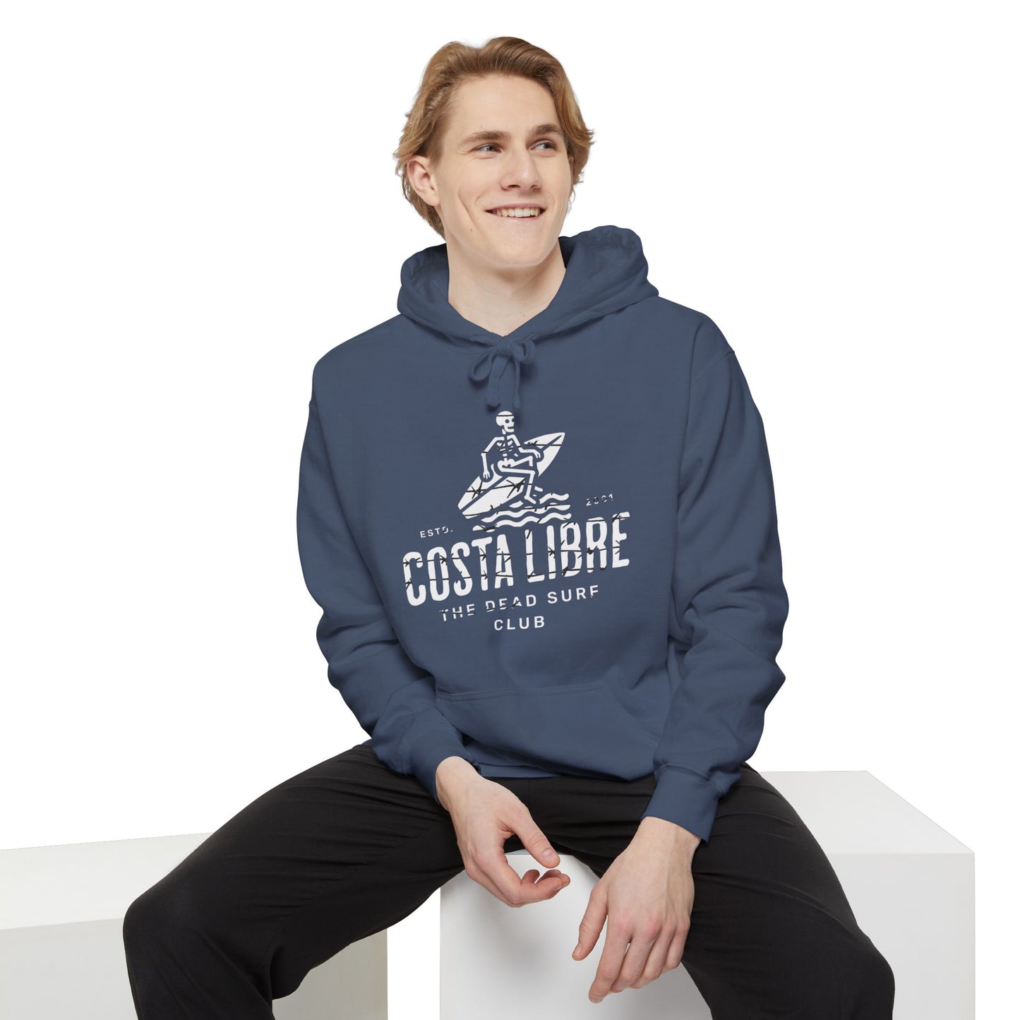 Costa Libre Surf Club Hoodie, Unisex Garment-Dyed Sweatshirt, Casual Beachwear, Gift for Surfers, Relaxed Fit Hoodie