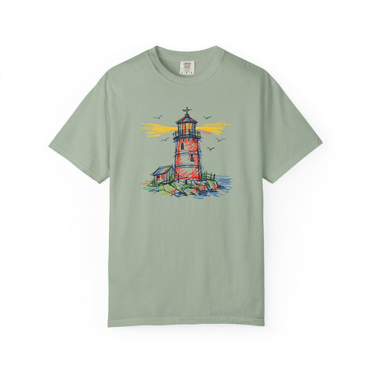 Lighthouse Sketch Graphic Summer T-Shirt - Hand-Drawn Coastal Nautical Tee