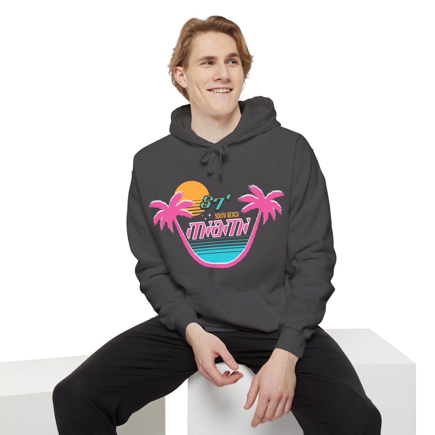 Miami Sunset Hoodie, Relaxed Vibe Hoodie, Travel Inspiration Sweatshirt, Vacation Apparel, Gift for Beach Lovers