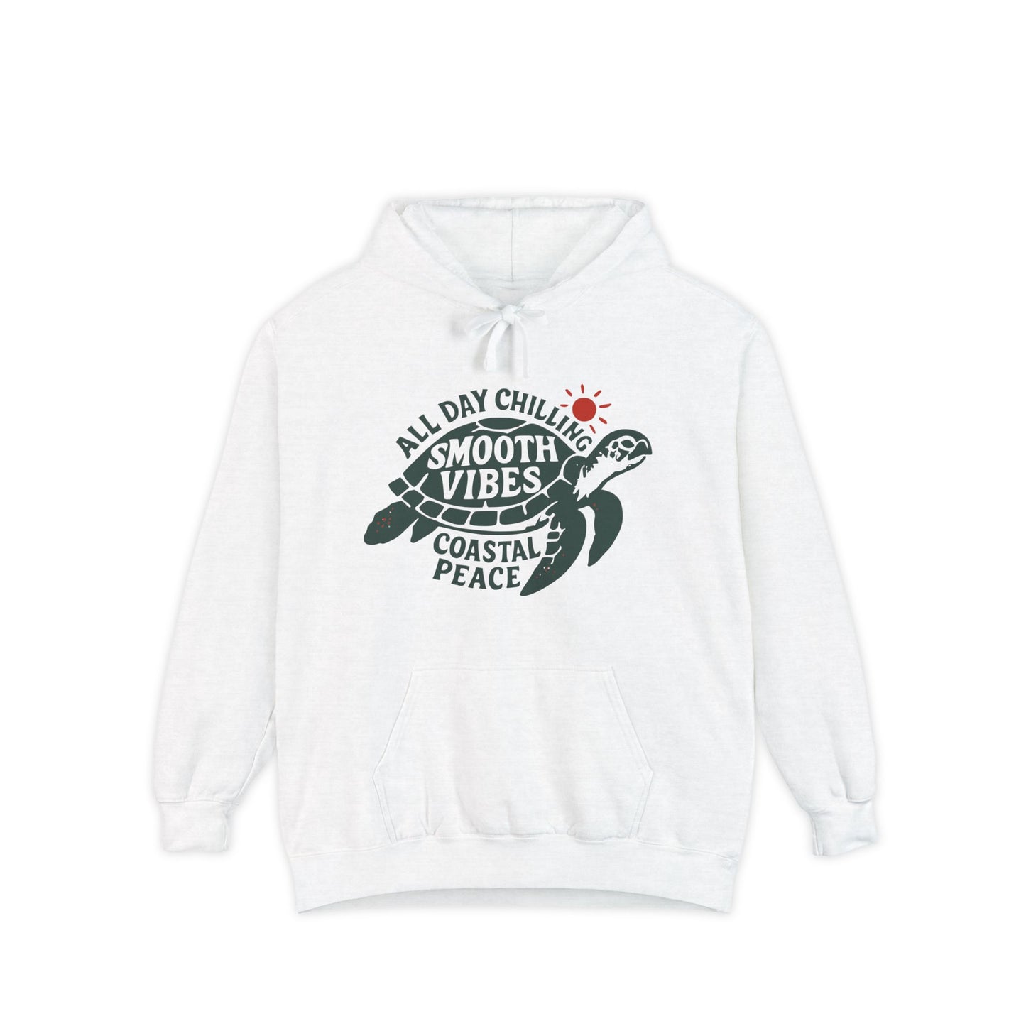 Coastal Vibes Hoodie, Unisex Garment-Dyed Hoodie, Beach Hoodie, Chill Vibes Sweatshirt, Turtle Design Hoodie, Summer Style Pullover