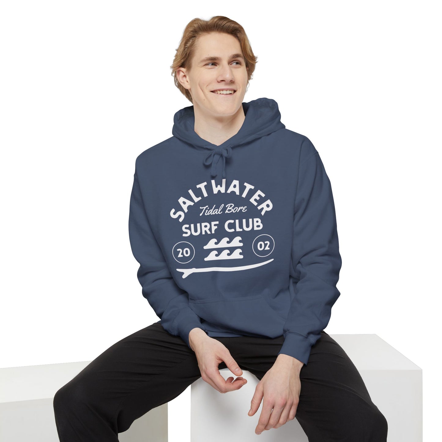 Saltwater Tidal Bore Surf Club Unisex Hoodie, Beachwear, Casual Style, Gift for Surfers, Coastal Living, Summer Vibes, Comfortable Layering