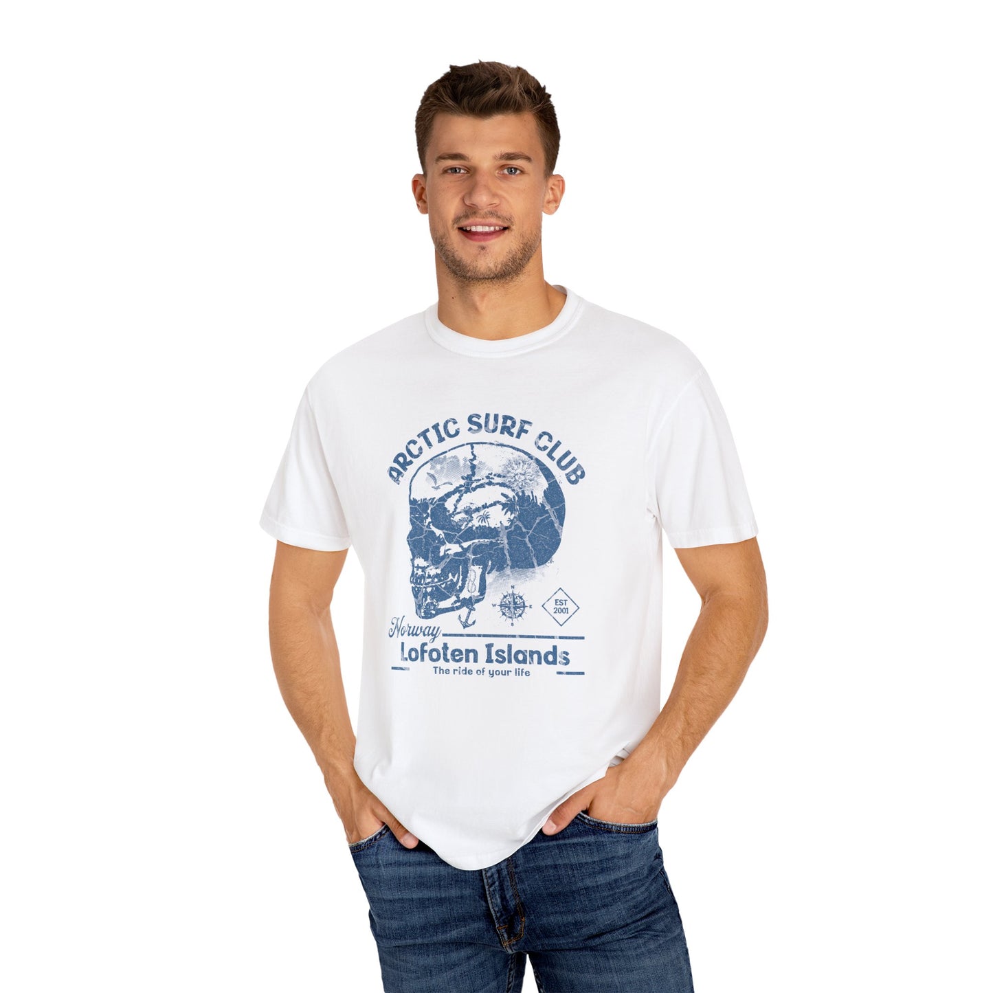 Arctic Surf Club Skull ,Unisex Garment-Dyed T-Shirt Design, Beachwear, Casual Wear, Graphic Tee, Summer Vibes, Gift for Surfers
