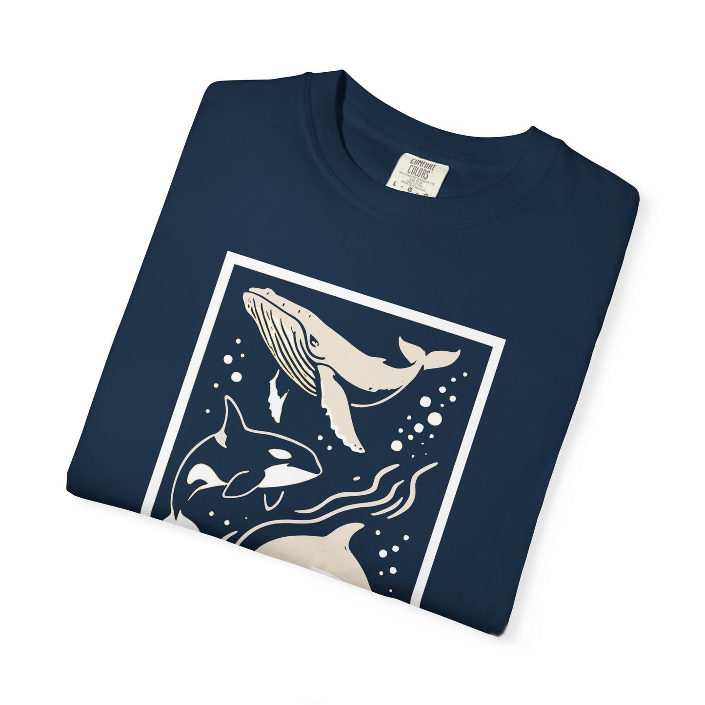 Ocean Life Garment-Dyed T-Shirt | Whale & Dolphin Design | Casual Beachwear, Gift for Ocean Lovers, Summer Outfit, Marine Life Tee