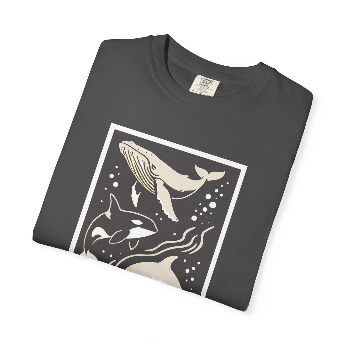 Ocean Life Garment-Dyed T-Shirt | Whale & Dolphin Design | Casual Beachwear, Gift for Ocean Lovers, Summer Outfit, Marine Life Tee