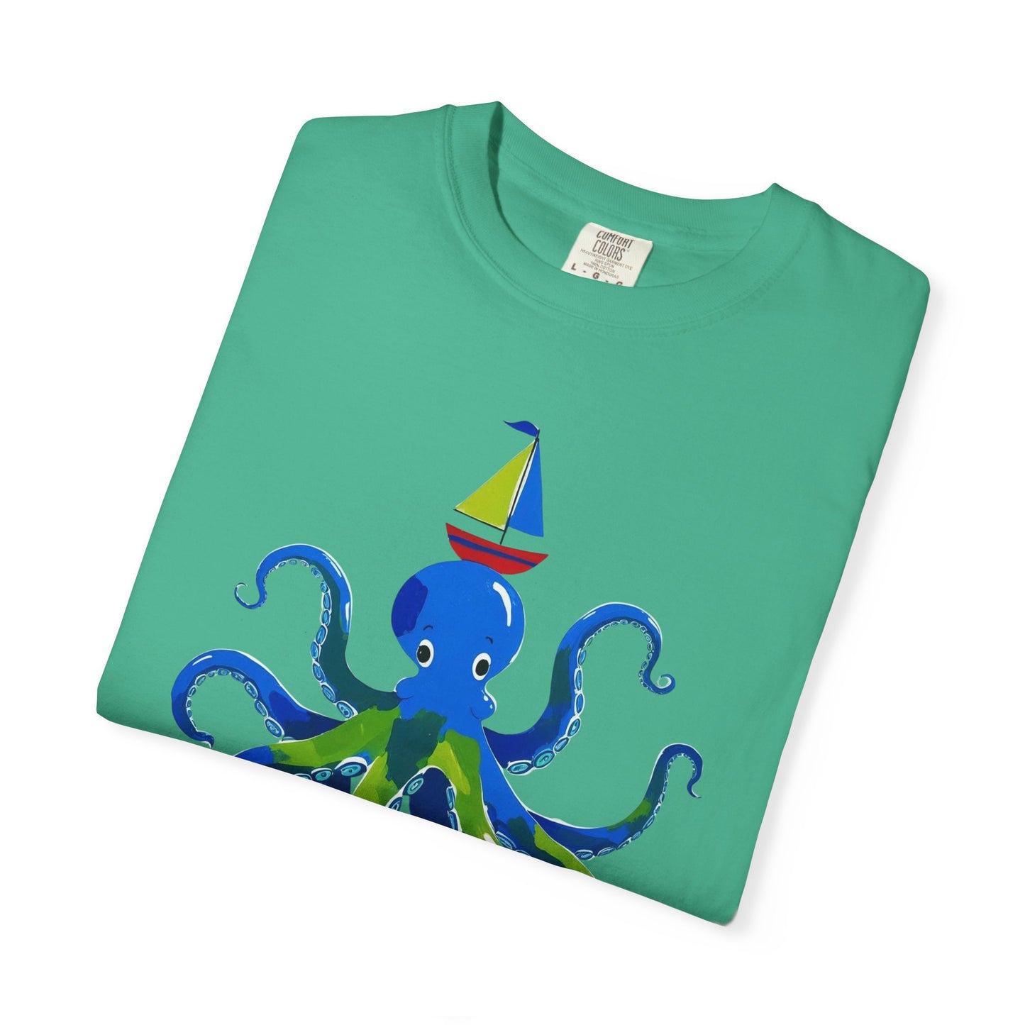 Octopus Emerges From The Ocean T-shirt, 100% Ring-Spun Garment-Dyed Cotton