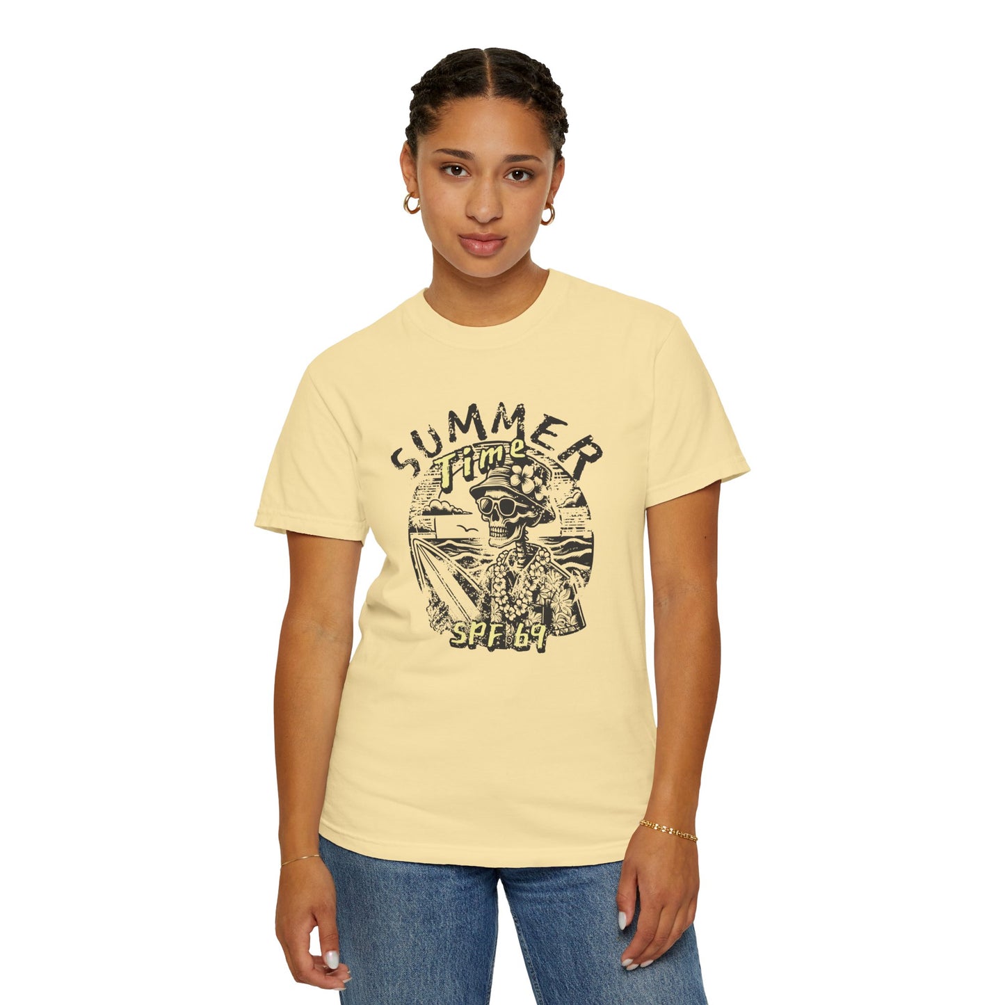 Summer Time SPF 69 Vibe T-shirt with Skeleton Graphic, Casual Tee, Beach Wear, Summer Clothes, Gift for Friends, Cool Shirt