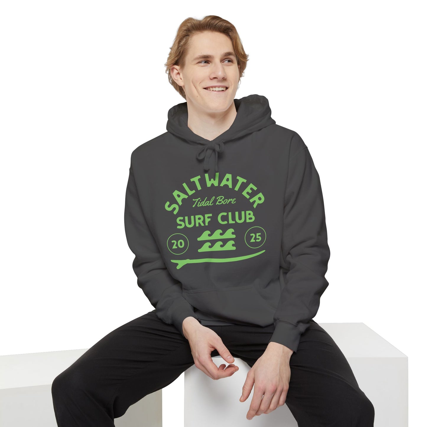 Salt Water Surf Club Hoodie, Garment-Dyed Unisex Hoodie, Saltwater Hoodie, Casual Beachwear, Comfortable Surf Apparel, Gift for Surfers