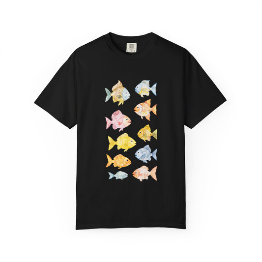 Faded Out Coral Fish At Play T-Shirt, 100% Ring-Spun Garment-Dyed Cotton