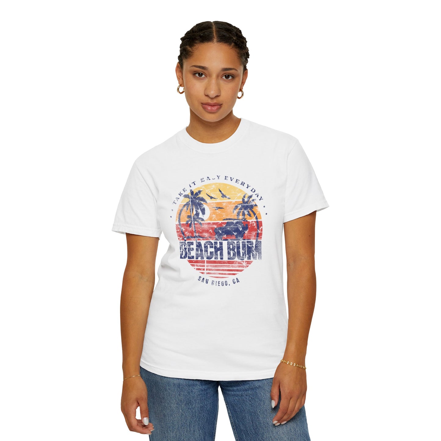 Beach Bum Graphic T-Shirt, Retro Summer Vibes Apparel, Perfect for Vacations, Gifts for Beach Lovers, Casual Wear
