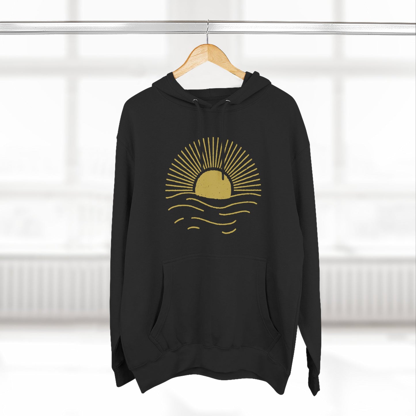 Sunrise Waves Three-Panel Fleece Hoodie | Cozy Hoodie for Beach Lovers, Perfect for Spring, Fall, Festivals, Outdoor Adventures