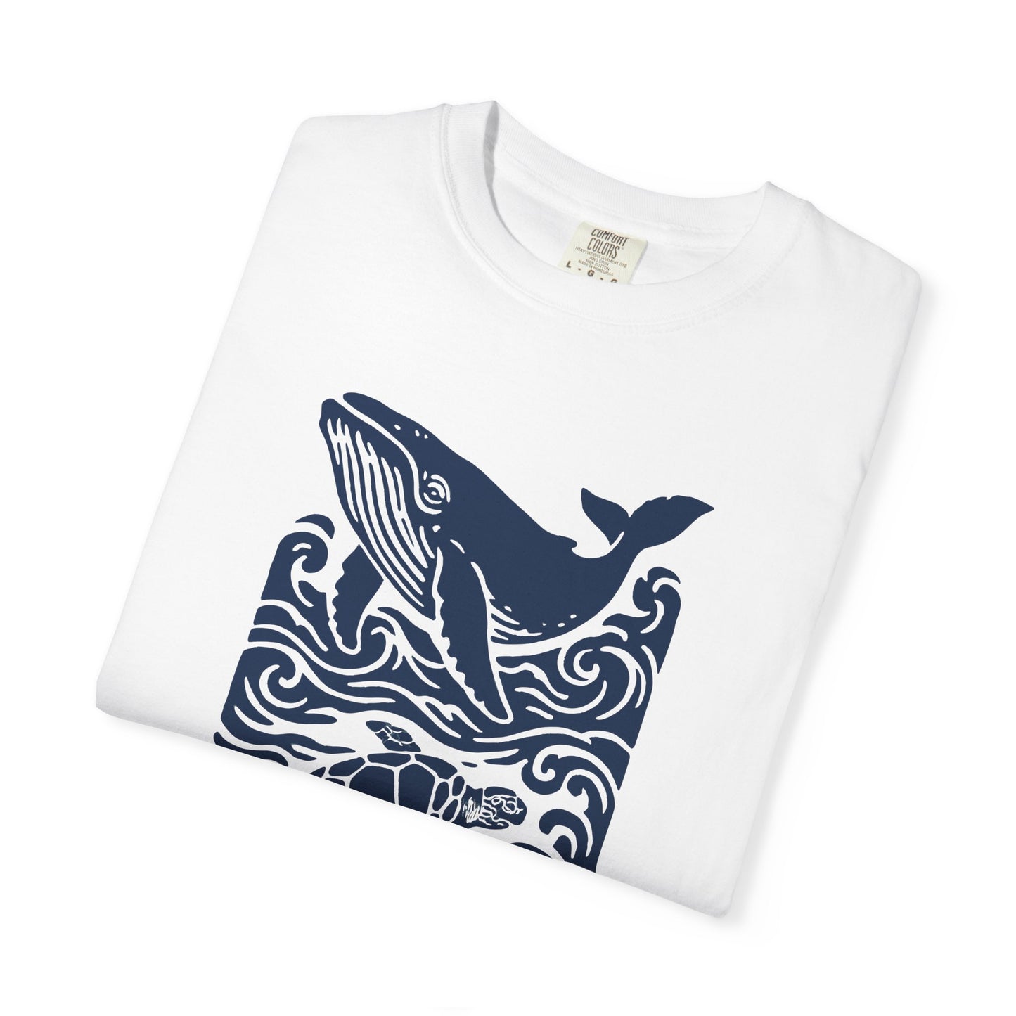 Ocean Life Garment-Dyed T-Shirt, Whale and Turtle Design, Casual Wear for Beach Lovers, Eco-Friendly Gift, Marine Life Appreciation