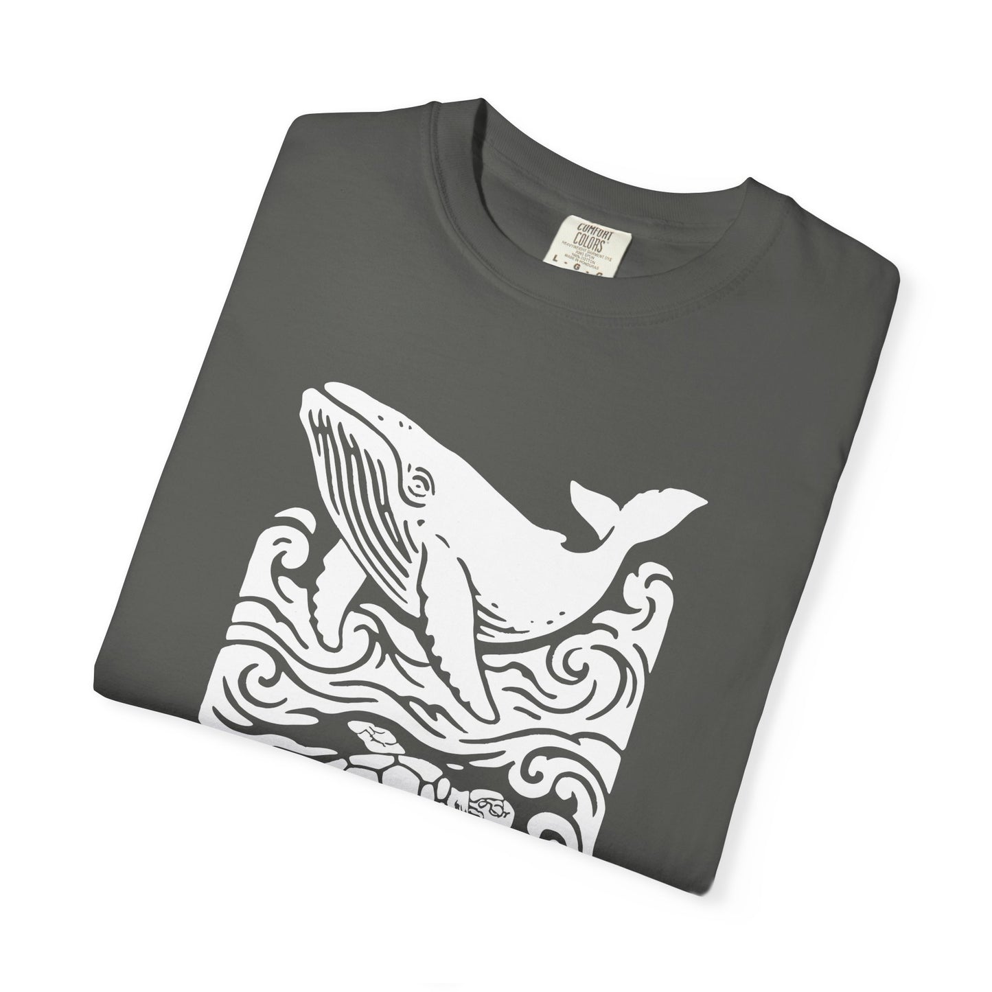 Ocean Life Garment-Dyed Graphic T-shirt - Whale & Turtle Design, Beachwear, Casual Style, Unisex Gift, Nature Lover Apparel