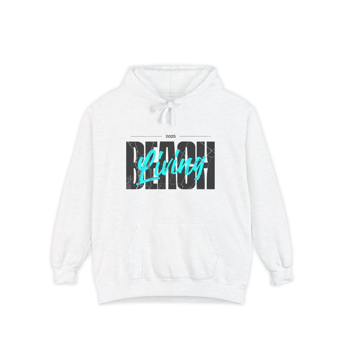Beach Living Retro Vibes Unisex Garment-Dyed Hoodie, Casual Outdoor Wear, Summer Clothing, Beach Day Essentials, Perfect for Relaxation
