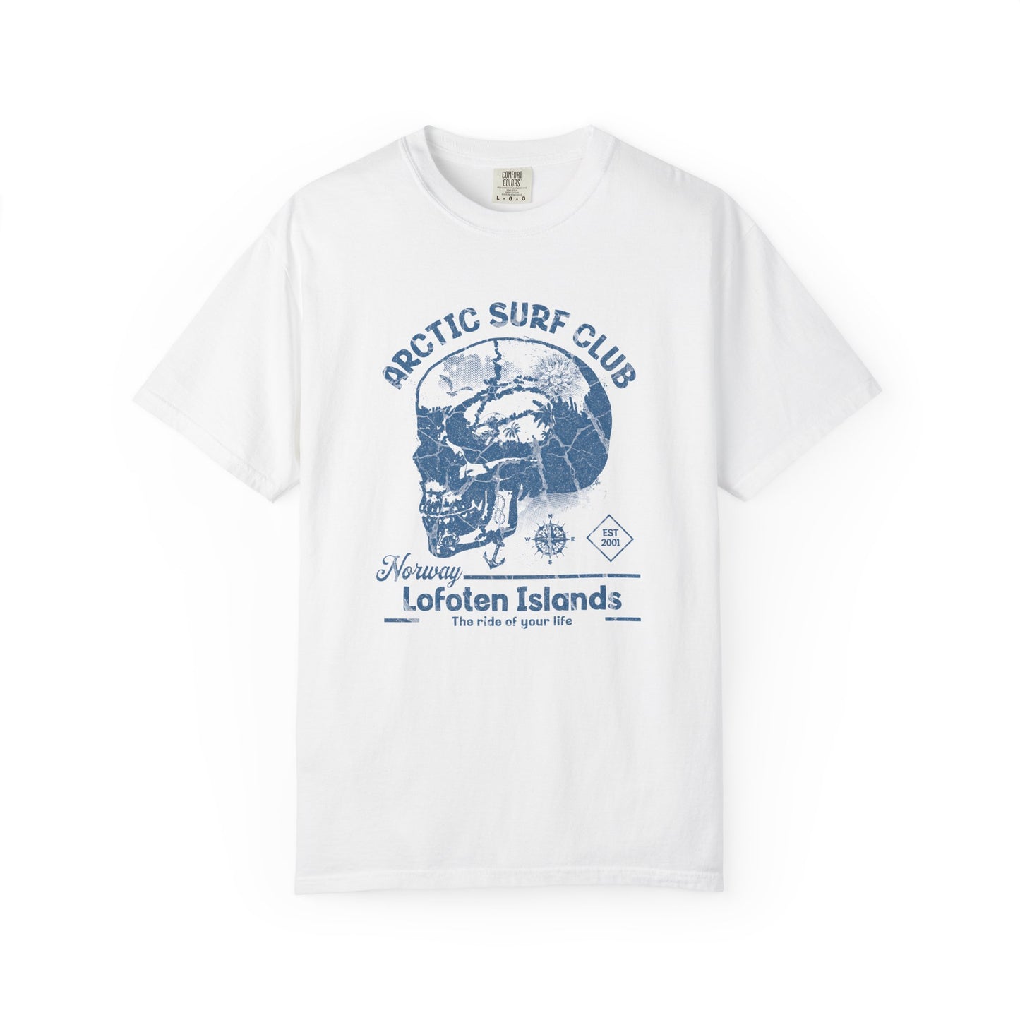 Arctic Surf Club Skull ,Unisex Garment-Dyed T-Shirt Design, Beachwear, Casual Wear, Graphic Tee, Summer Vibes, Gift for Surfers