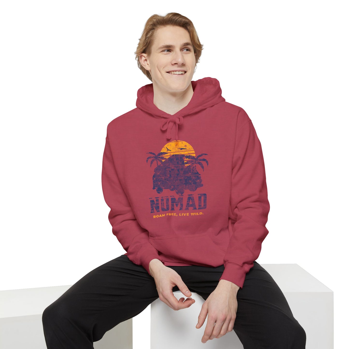 Nomad Vibes Unisex Garment-Dyed Hoodie, Casual Hoodie, Beach Hoodie, Travel Apparel, Summer Chillwear, Relaxed Style