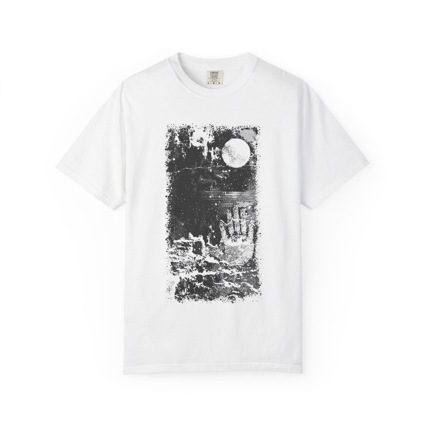 Moonlit dreary Beach Handprint Unisex T-Shirt | Soft Cotton Tee, Vintage Style, Casual Wear, Gift for Him/Her, Unique Fashion Statement