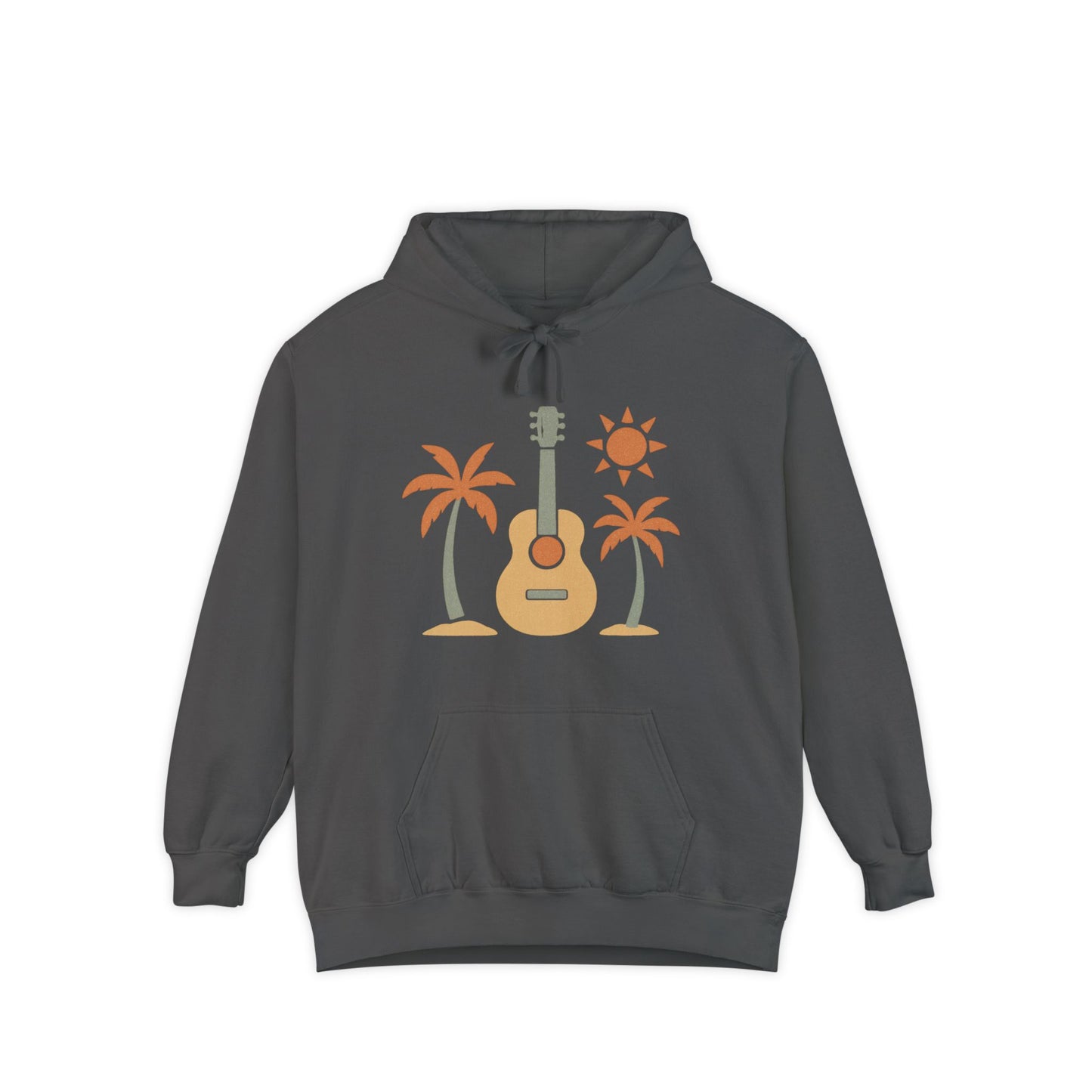Tropical Guitar Unisex Garment-Dyed Hoodie, Casual Beachwear, Music Lover Gift, Summer Vibes, Travel Essentials, Festival Outfit