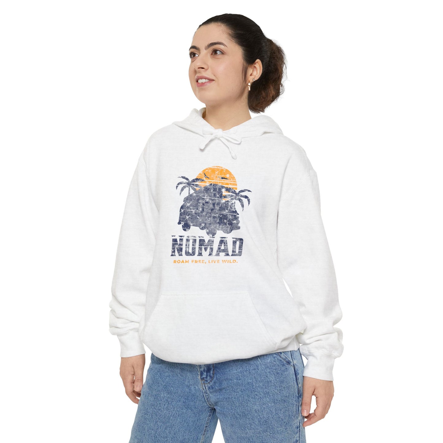 Nomad Vibes Unisex Garment-Dyed Hoodie, Casual Hoodie, Beach Hoodie, Travel Apparel, Summer Chillwear, Relaxed Style