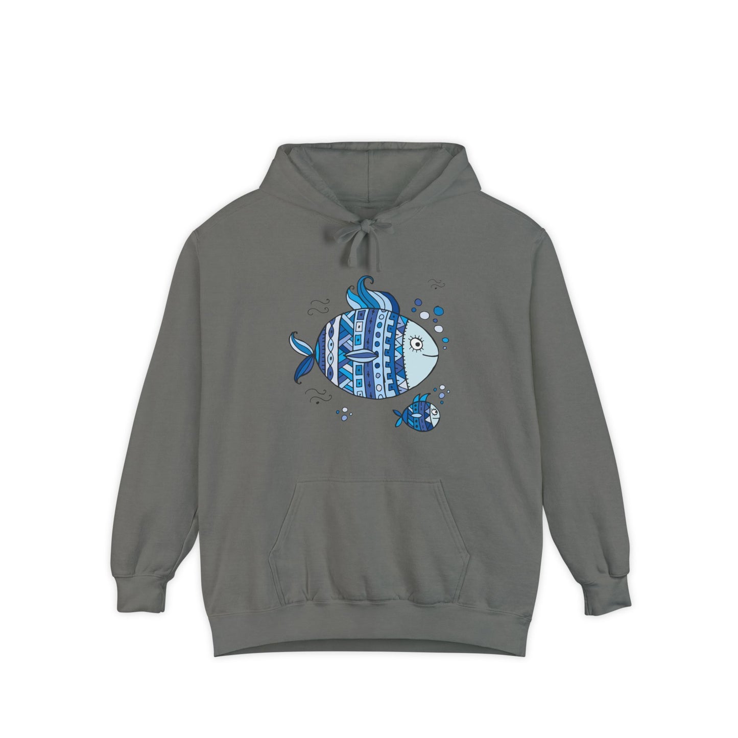 Two Fish Graphic Garment-Dyed Hoodie | Casual Wear, Gift Idea for Animal Lovers, Perfect for Beach Days, Summer Adventures, Relaxed Fit