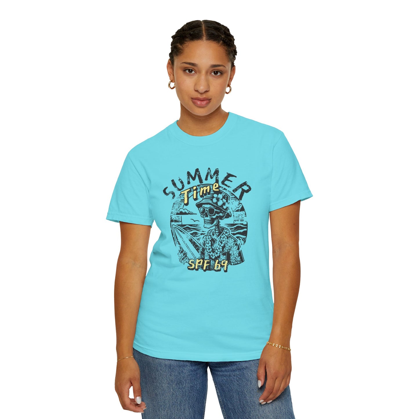 Summer Time SPF 69 Vibe T-shirt with Skeleton Graphic, Casual Tee, Beach Wear, Summer Clothes, Gift for Friends, Cool Shirt