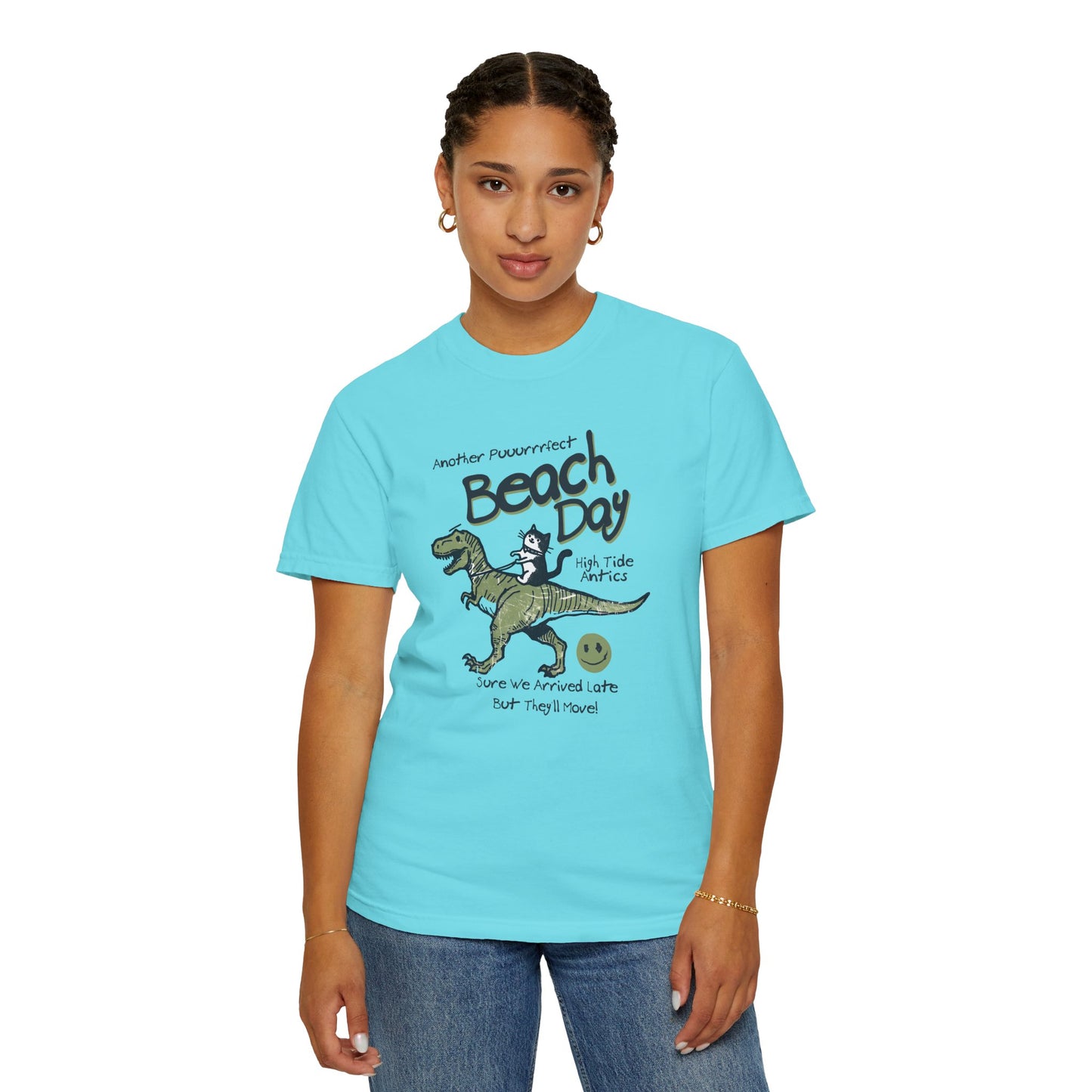 Beach Day Dino T-Shirt | Fun Unisex Tee for Summer, Gift for Kids & Adults, Beach Lovers, Vacation Style, Cute Animal Print