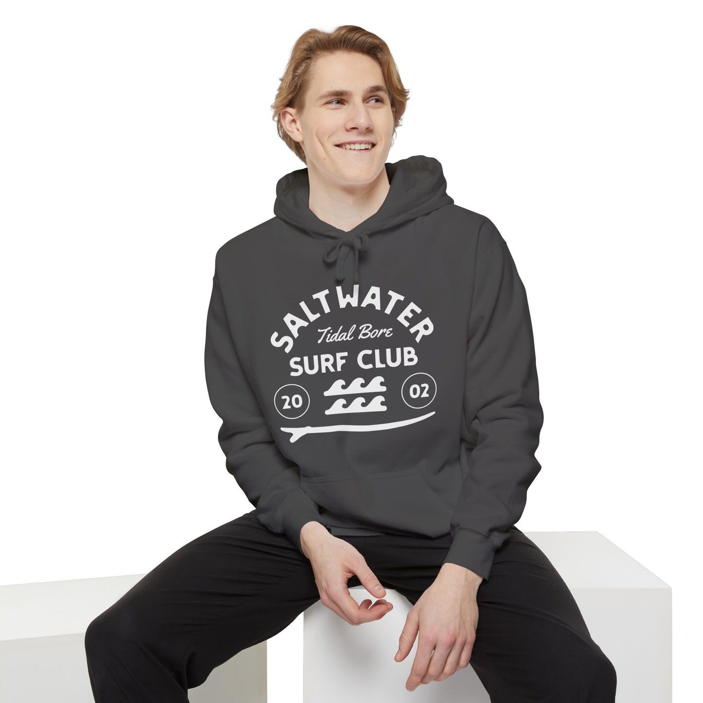 Saltwater Tidal Bore Surf Club Unisex Hoodie, Beachwear, Casual Style, Gift for Surfers, Coastal Living, Summer Vibes, Comfortable Layering