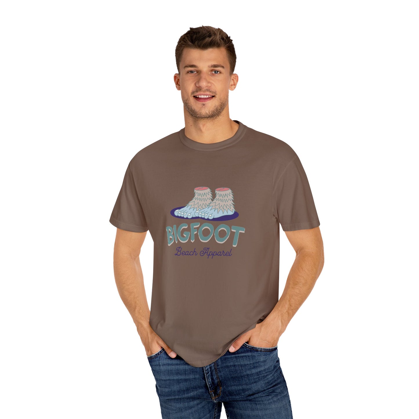 Bigfoot Beach Apparel T-Shirt, Unisex Summer Tee, Casual Graphic Shirt, Fun Gift for Outdoor Lovers, Beach Vacation Wear