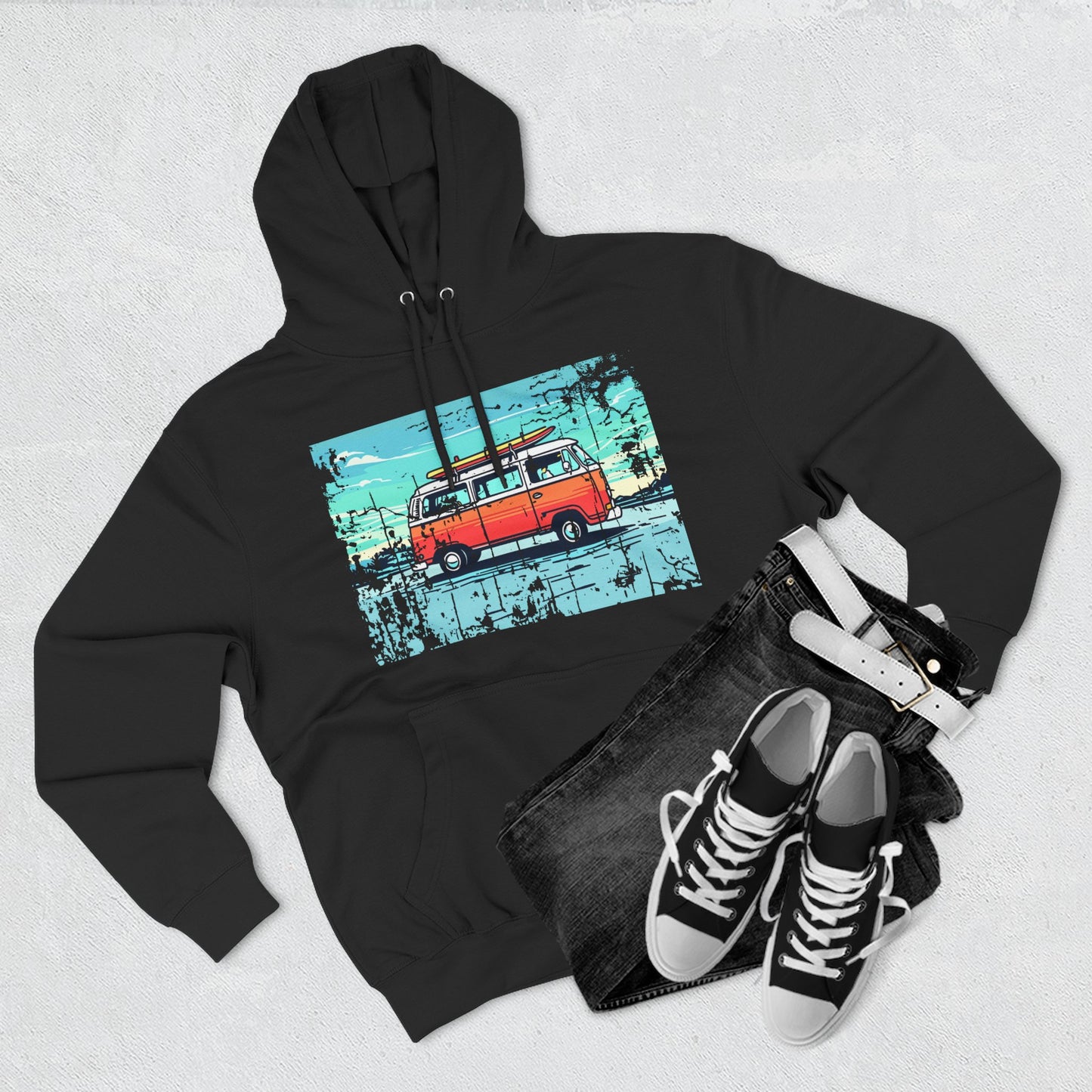 Retro Van Fleece Hoodie | Cozy Beachwear, Surf Style Gear, Road Trip Essential, Gift for Adventurers, Casual Wear