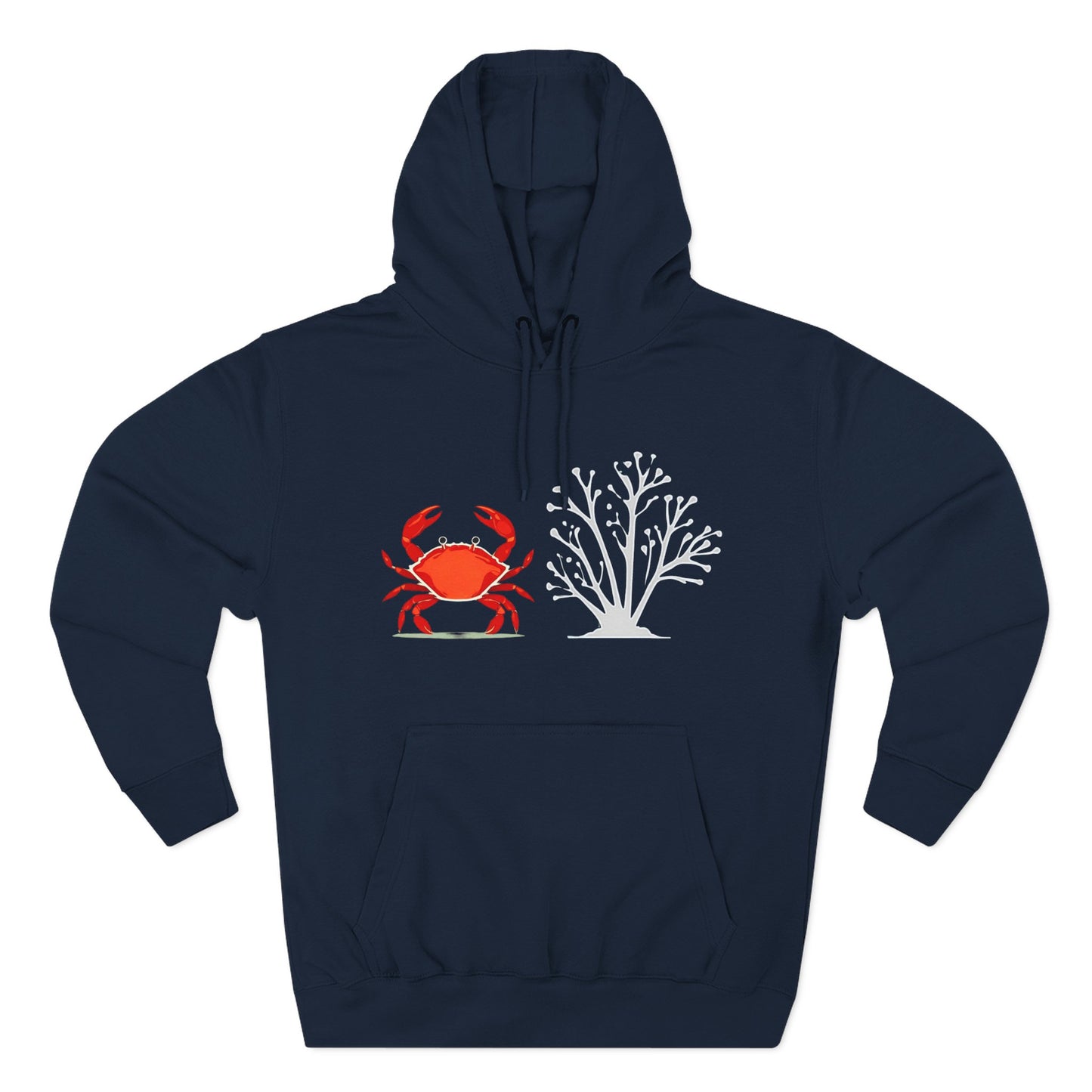 Crab & Coral Design Fleece Hoodie, Cozy Outdoor Apparel, Perfect Gift for Nature Lovers, Fall/Winter Wardrobe Essential, Unisex Casual Wear