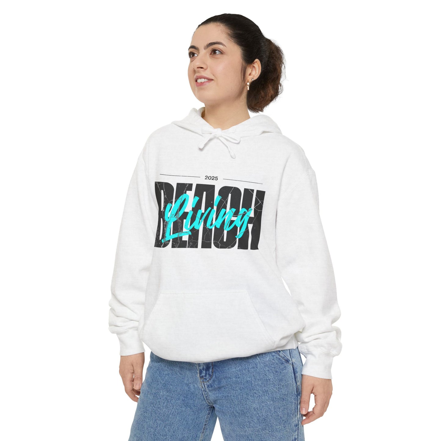 Beach Living Retro Vibes Unisex Garment-Dyed Hoodie, Casual Outdoor Wear, Summer Clothing, Beach Day Essentials, Perfect for Relaxation
