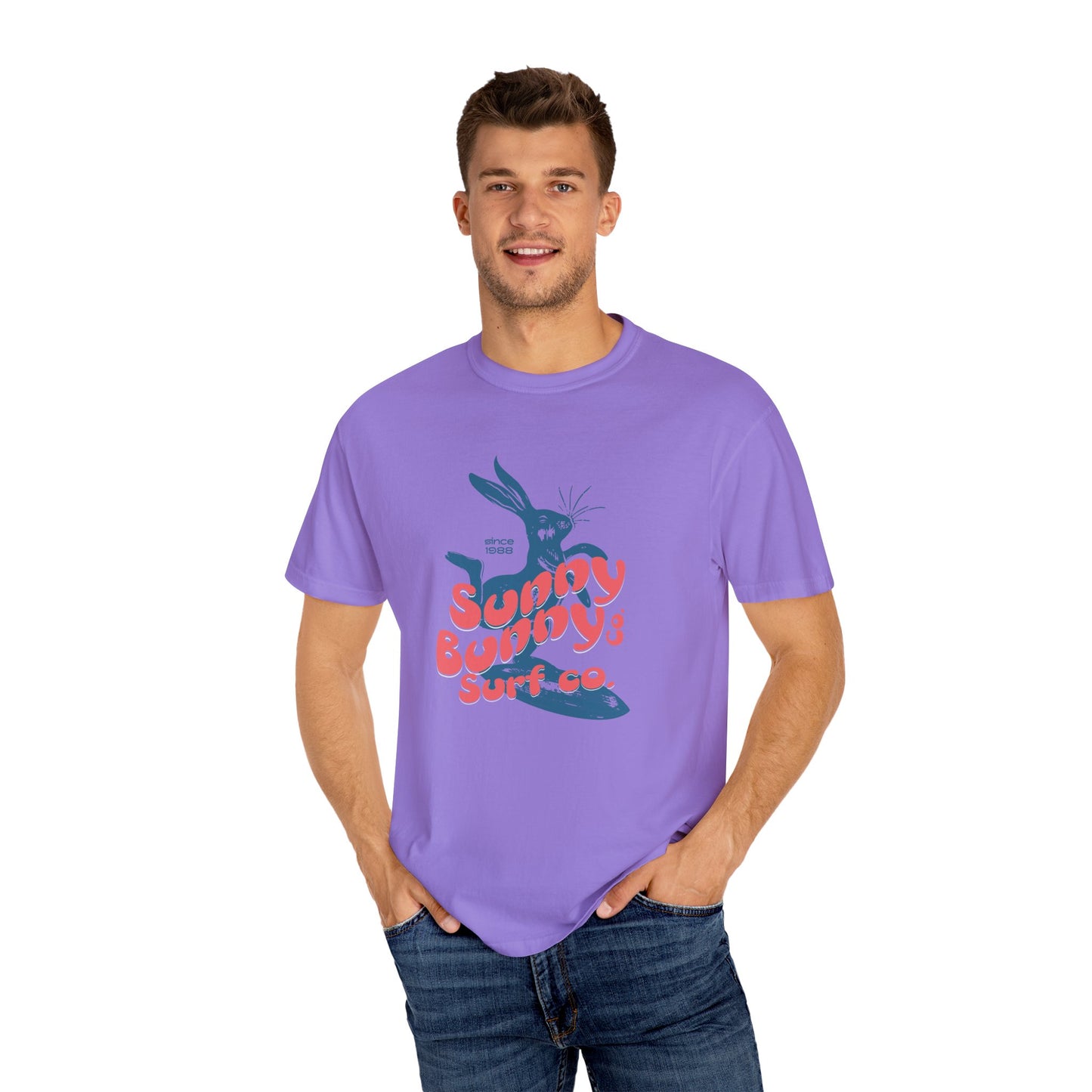 Playful Bunny Surfer Unisex Vintage T-shirt for Surf Lovers, Graphic Tee, Beachwear, Summer Vacay, Unique Gift for Her Or Him