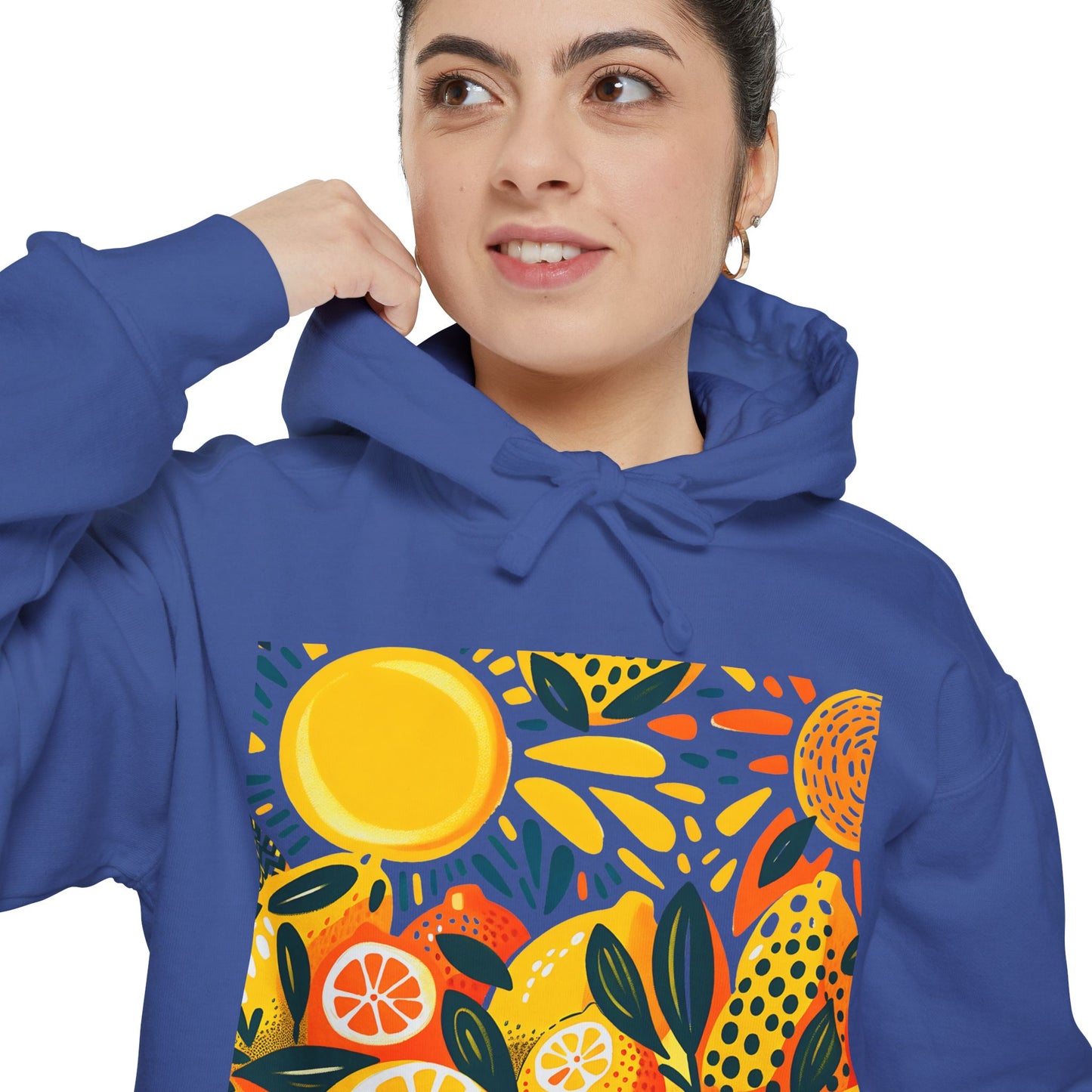 Sunny Lemon Vibes Unisex Hoodie, Cozy Garment-Dyed Sweatshirt, Casual Outdoor Wear, Summer Apparel, Gift for Nature Lovers