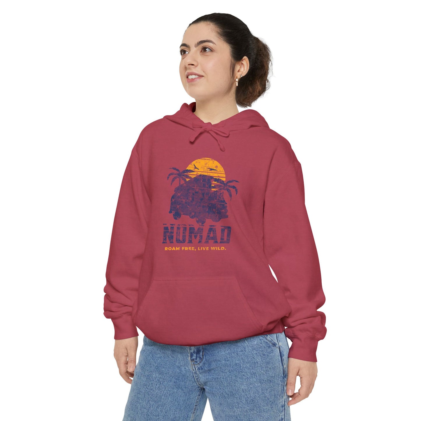 Nomad Vibes Unisex Garment-Dyed Hoodie, Casual Hoodie, Beach Hoodie, Travel Apparel, Summer Chillwear, Relaxed Style