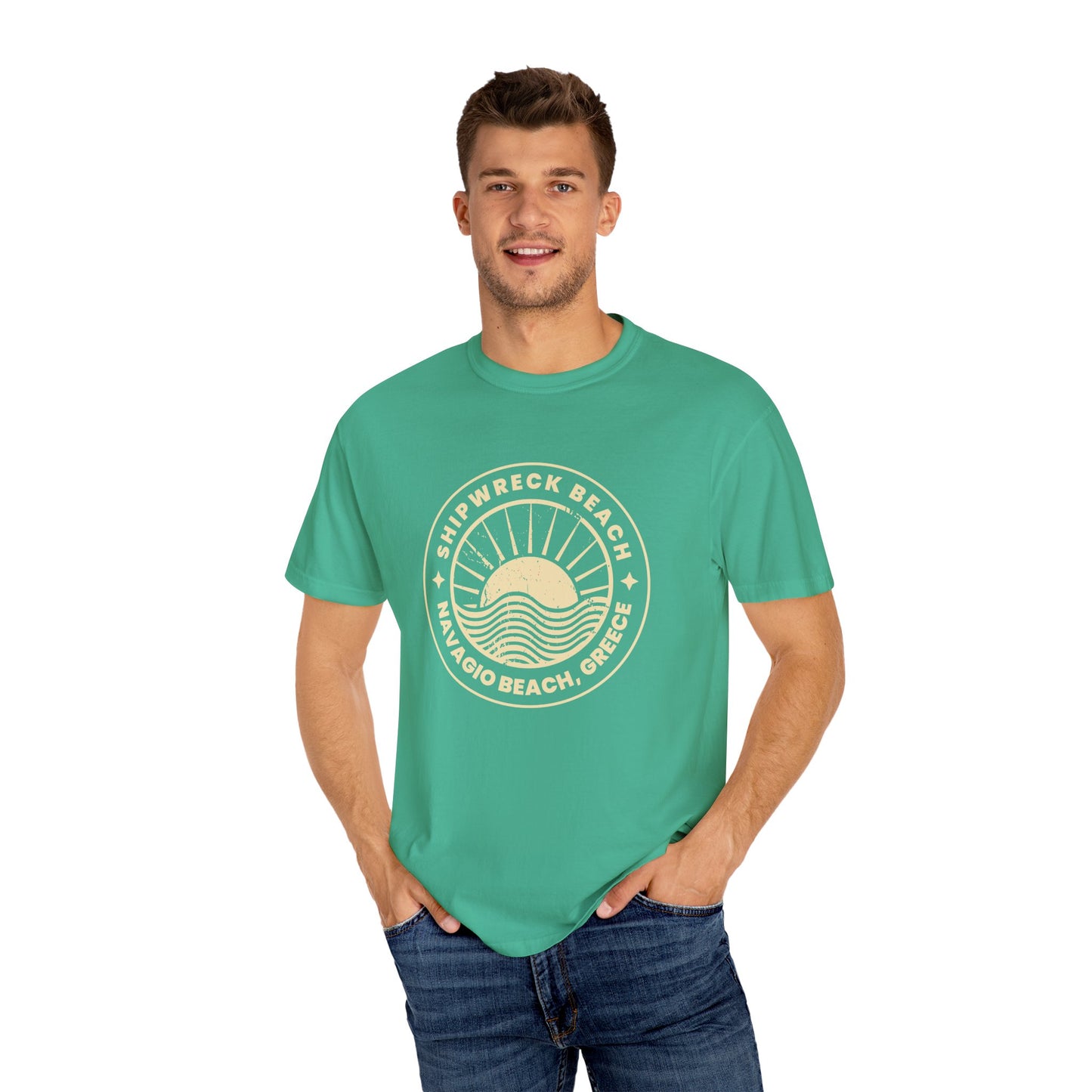 Shipwrecked Garment-Dyed T-Shirt with Retro Beach Design, Casual Beachwear, Gift for Travelers, Summer Vibes, Easygoing Style