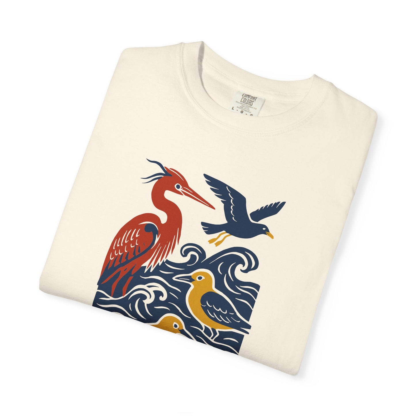 Ocean-Inspired Garment-Dyed Bird T-Shirt for Nature Lovers, Eco-Friendly Tee, Casual Wear, Gift for Bird Watchers, Summer Fashion