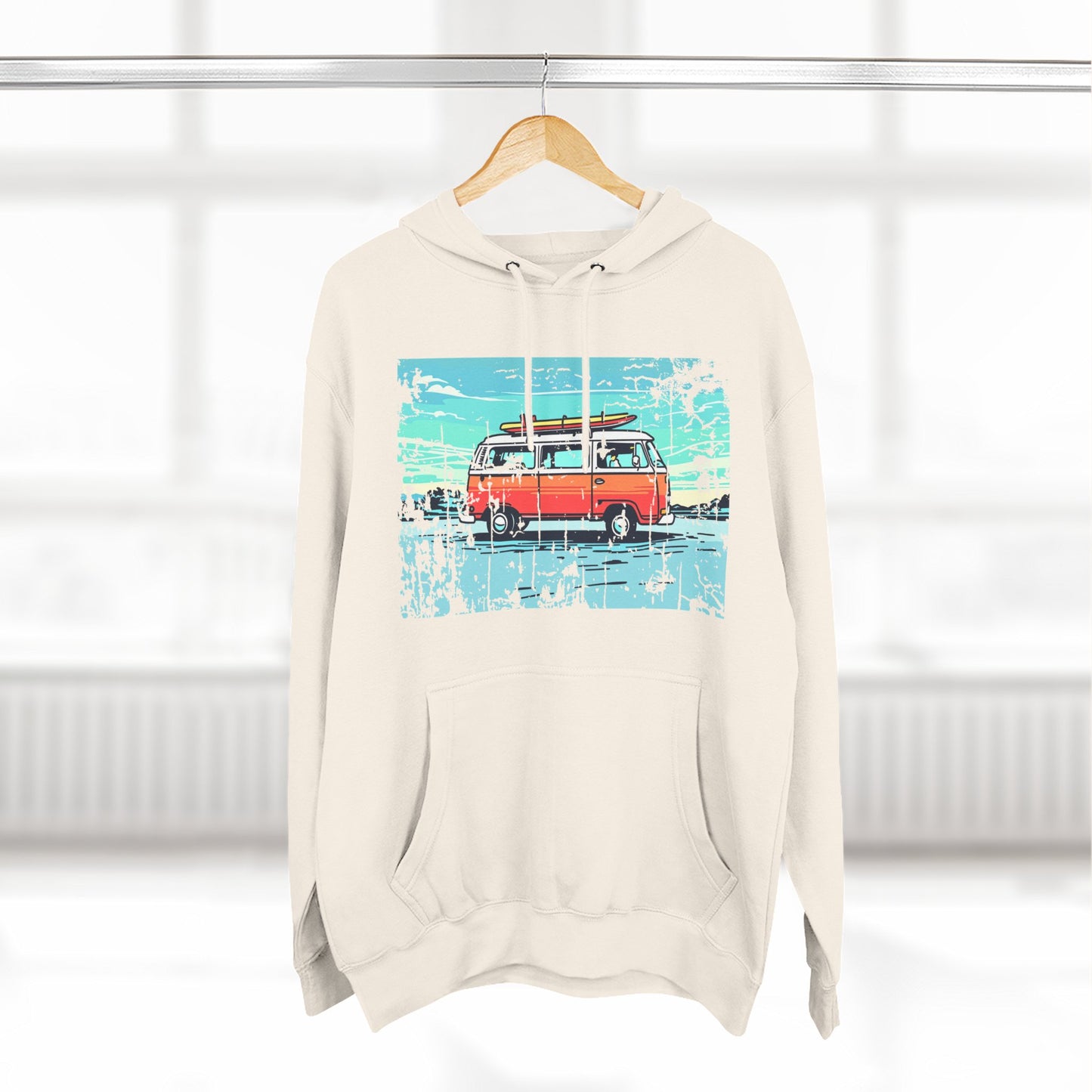 Retro Van Fleece Hoodie | Cozy Beachwear, Surf Style Gear, Road Trip Essential, Gift for Adventurers, Casual Wear