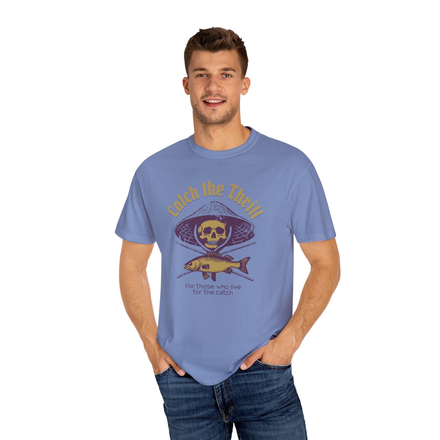 Catch the Thrill T-Shirt, Mens Fishing Tee, Skull Design Shirt, Outdoor Adventure Apparel, Gift for Anglers