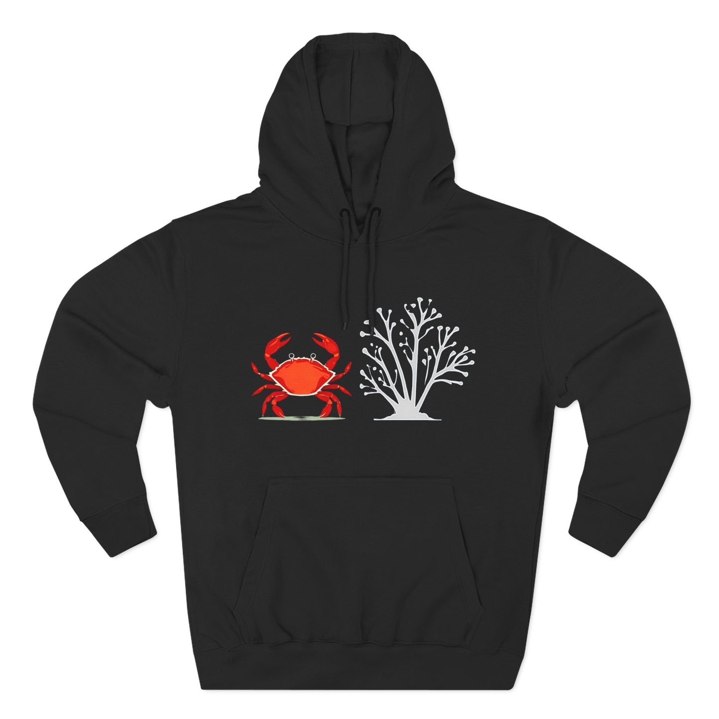 Crab & Coral Design Fleece Hoodie, Cozy Outdoor Apparel, Perfect Gift for Nature Lovers, Fall/Winter Wardrobe Essential, Unisex Casual Wear