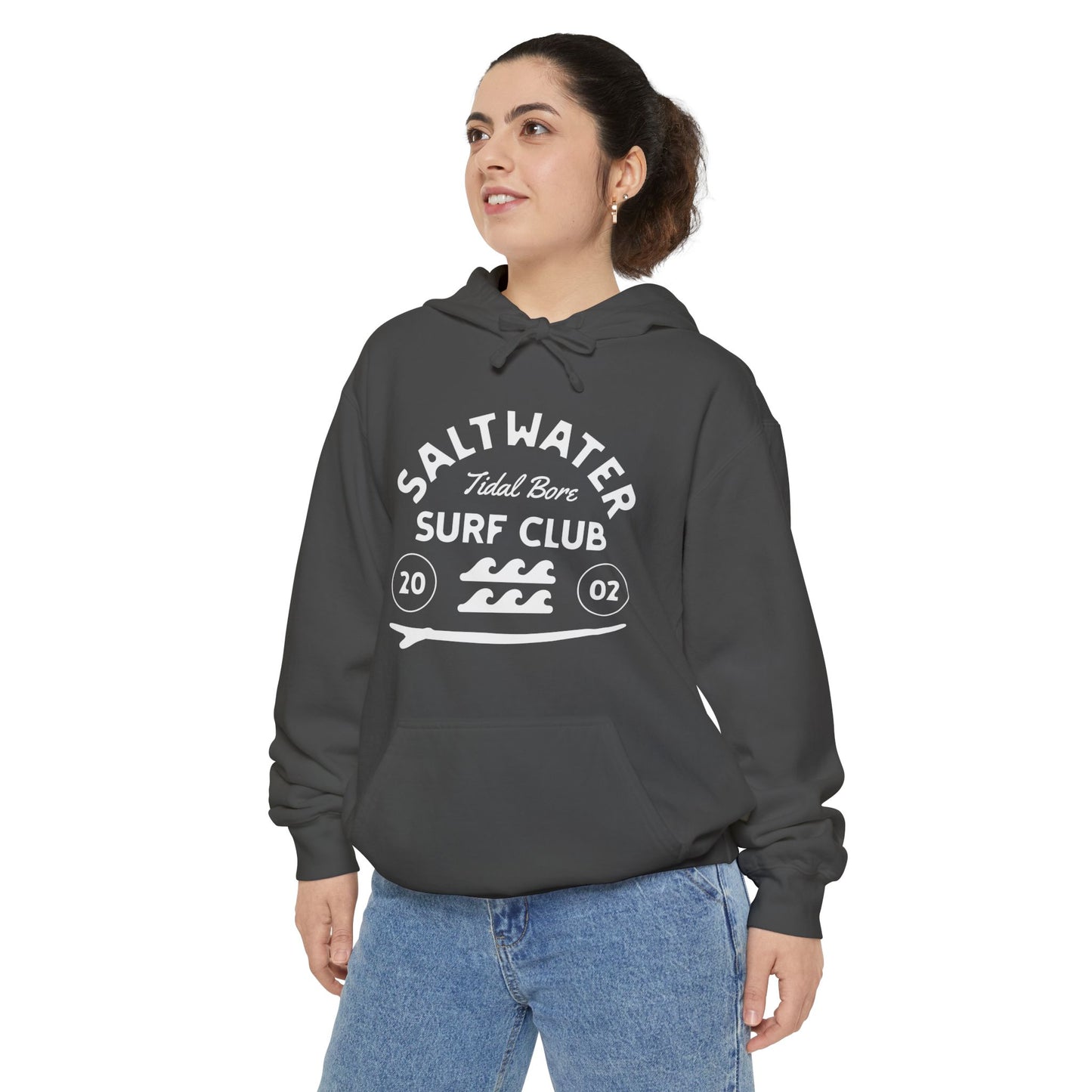 Saltwater Tidal Bore Surf Club Unisex Hoodie, Beachwear, Casual Style, Gift for Surfers, Coastal Living, Summer Vibes, Comfortable Layering