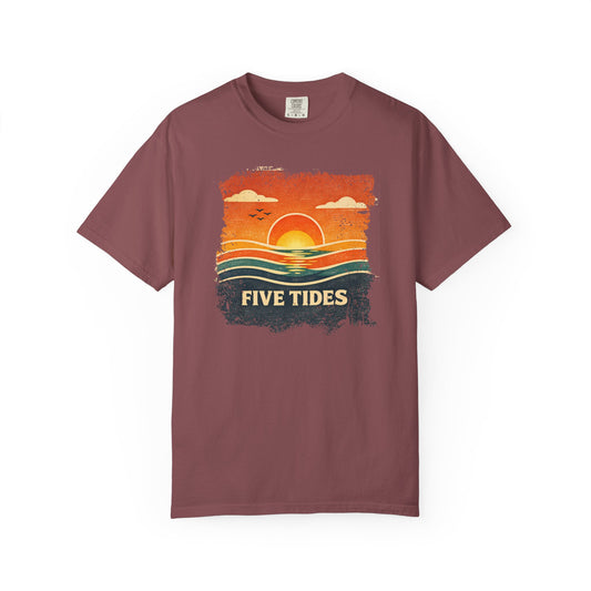 Five Tides Sunset Tee - Vintage Ocean Summer Graphic T-Shirt