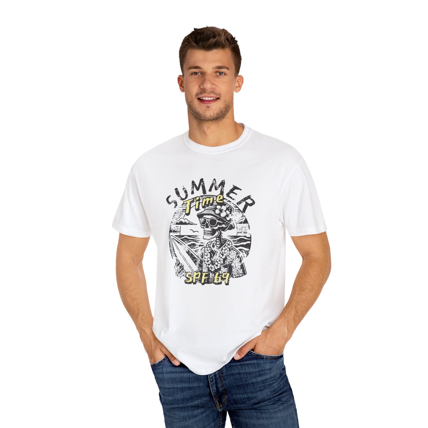 Summer Time SPF 69 Vibe T-shirt with Skeleton Graphic, Casual Tee, Beach Wear, Summer Clothes, Gift for Friends, Cool Shirt