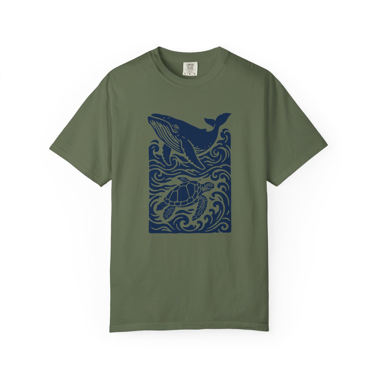 Ocean Life Garment-Dyed T-Shirt, Whale and Turtle Design, Casual Wear for Beach Lovers, Eco-Friendly Gift, Marine Life Appreciation