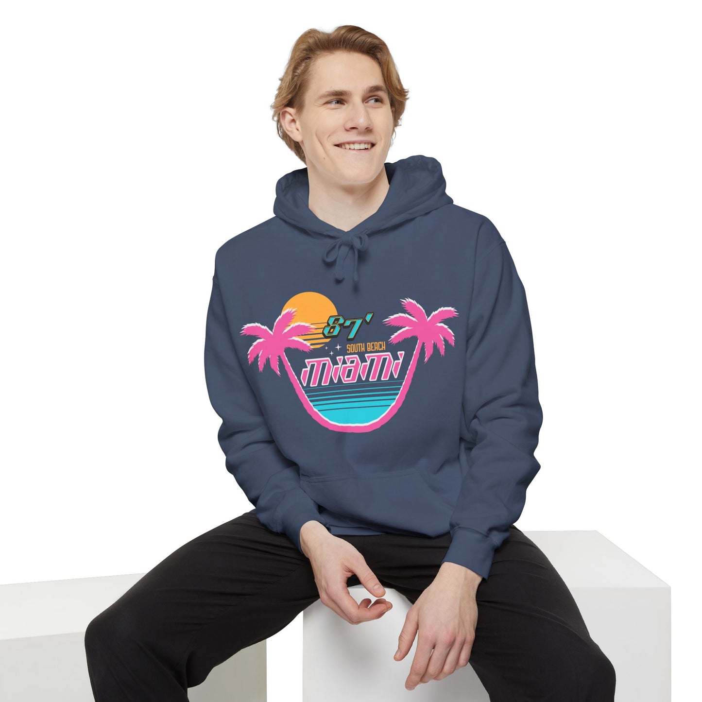 Miami Sunset Hoodie, Relaxed Vibe Hoodie, Travel Inspiration Sweatshirt, Vacation Apparel, Gift for Beach Lovers